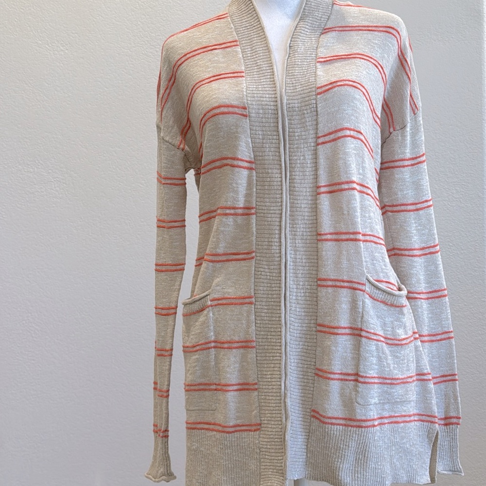 Madewell women’s stripped orange & cream cardigan sweater with pockets size xxs